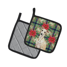 Load image into Gallery viewer, Cream Italian Greyhound Christmas PoinsettIas Pair of Pot Holders