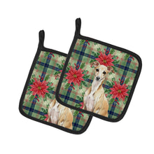 Load image into Gallery viewer, Fawn Italian Greyhound Christmas PoinsettIas Pair of Pot Holders