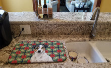 Load image into Gallery viewer, White and Black Jack Russell Terrier Christmas PoinsettIas Dish Drying Mat