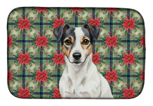 Load image into Gallery viewer, White and Black Jack Russell Terrier Christmas PoinsettIas Dish Drying Mat