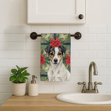 Load image into Gallery viewer, White and Black Jack Russell Terrier Christmas PoinsettIas Kitchen Towel