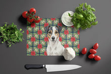 Load image into Gallery viewer, White and Black Jack Russell Terrier Christmas PoinsettIas Glass Cutting Board