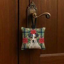 Load image into Gallery viewer, White and Black Jack Russell Terrier Christmas PoinsettIas Hanging Square Fabric Ornament 3.5 x 3.5