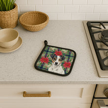 Load image into Gallery viewer, White and Black Jack Russell Terrier Christmas PoinsettIas Pair of Pot Holders