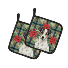 Load image into Gallery viewer, White and Black Jack Russell Terrier Christmas PoinsettIas Pair of Pot Holders