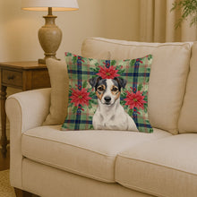 Load image into Gallery viewer, White and Black Jack Russell Terrier Christmas PoinsettIas Throw Pillow