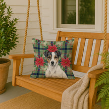Load image into Gallery viewer, White and Black Jack Russell Terrier Christmas PoinsettIas Throw Pillow