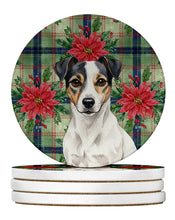 Load image into Gallery viewer, White and Black Jack Russell Terrier Christmas PoinsettIas Large Sandstone Coasters Pack of 4