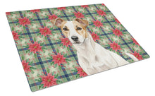 Load image into Gallery viewer, White and Tan Jack Russell Terrier Christmas PoinsettIas Glass Cutting Board
