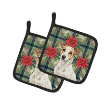 Load image into Gallery viewer, White and Tan Jack Russell Terrier Christmas PoinsettIas Pair of Pot Holders