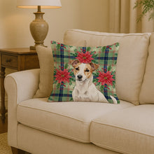 Load image into Gallery viewer, White and Tan Jack Russell Terrier Christmas PoinsettIas Throw Pillow