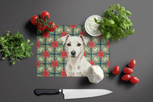 Load image into Gallery viewer, White Jack Russell Terrier Christmas PoinsettIas Glass Cutting Board