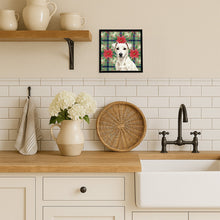 Load image into Gallery viewer, White Jack Russell Terrier Christmas PoinsettIas Framed Metal Print