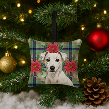 Load image into Gallery viewer, White Jack Russell Terrier Christmas PoinsettIas Hanging Square Fabric Ornament 3.5 x 3.5