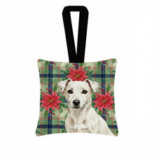 Load image into Gallery viewer, White Jack Russell Terrier Christmas PoinsettIas Hanging Square Fabric Ornament 3.5 x 3.5