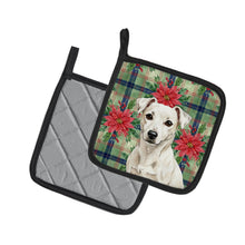 Load image into Gallery viewer, White Jack Russell Terrier Christmas PoinsettIas Pair of Pot Holders