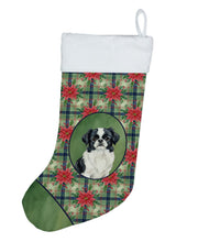 Load image into Gallery viewer, Black and White Japanese Chin Christmas PoinsettIas Holiday Stocking