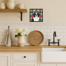 Load image into Gallery viewer, Black and White Japanese Chin Christmas PoinsettIas Framed Metal Print