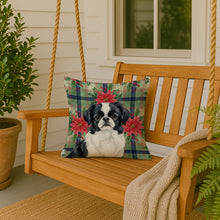 Load image into Gallery viewer, Black and White Japanese Chin Christmas PoinsettIas Throw Pillow