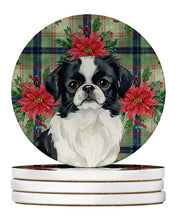 Load image into Gallery viewer, Black and White Japanese Chin Christmas PoinsettIas Large Sandstone Coasters Pack of 4