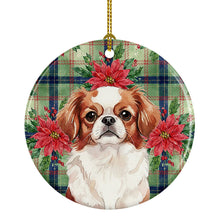 Load image into Gallery viewer, Red and White Japanese Chin Christmas PoinsettIas Ceramic Ornament
