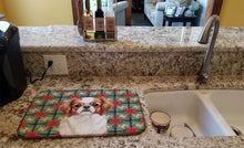 Load image into Gallery viewer, Red and White Japanese Chin Christmas PoinsettIas Dish Drying Mat
