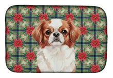 Load image into Gallery viewer, Red and White Japanese Chin Christmas PoinsettIas Dish Drying Mat