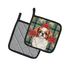 Load image into Gallery viewer, Red and White Japanese Chin Christmas PoinsettIas Pair of Pot Holders