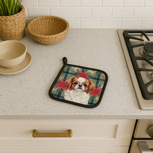 Load image into Gallery viewer, Red and White Japanese Chin Christmas PoinsettIas Pair of Pot Holders