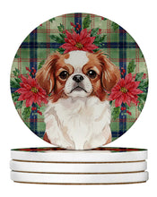 Load image into Gallery viewer, Red and White Japanese Chin Christmas PoinsettIas Large Sandstone Coasters Pack of 4