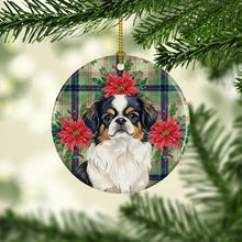 Load image into Gallery viewer, Tricolor Japanese Chin Christmas PoinsettIas Ceramic Ornament