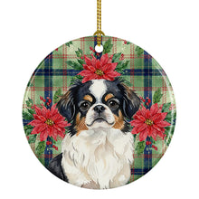 Load image into Gallery viewer, Tricolor Japanese Chin Christmas PoinsettIas Ceramic Ornament