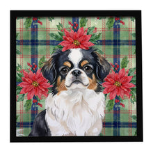 Load image into Gallery viewer, Tricolor Japanese Chin Christmas PoinsettIas Framed Metal Print