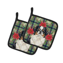 Load image into Gallery viewer, Tricolor Japanese Chin Christmas PoinsettIas Pair of Pot Holders