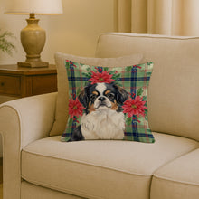 Load image into Gallery viewer, Tricolor Japanese Chin Christmas PoinsettIas Throw Pillow