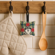 Load image into Gallery viewer, Keeshond Christmas PoinsettIas Hanging Square Fabric Ornament 3.5 x 3.5