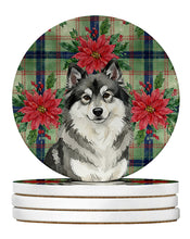 Load image into Gallery viewer, Keeshond Christmas PoinsettIas Large Sandstone Coasters Pack of 4