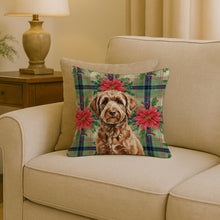 Load image into Gallery viewer, Chocolate Labradoodle Christmas PoinsettIas Throw Pillow