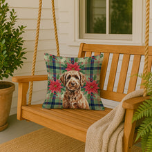 Load image into Gallery viewer, Chocolate Labradoodle Christmas PoinsettIas Throw Pillow