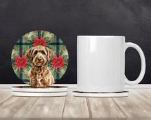 Load image into Gallery viewer, Chocolate Labradoodle Christmas PoinsettIas Large Sandstone Coasters Pack of 4