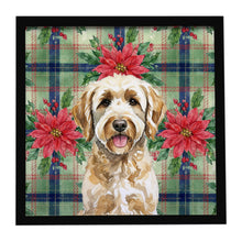 Load image into Gallery viewer, Labradoodle Christmas PoinsettIas Framed Metal Print