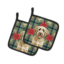 Load image into Gallery viewer, Labradoodle Christmas PoinsettIas Pair of Pot Holders