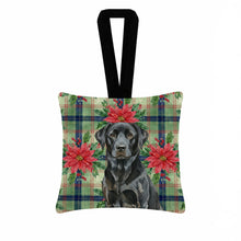 Load image into Gallery viewer, Black Labrador Retriever Christmas PoinsettIas Hanging Square Fabric Ornament 3.5 x 3.5
