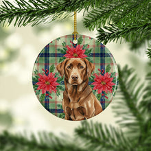 Load image into Gallery viewer, Chocolate Labrador Retriever Christmas PoinsettIas Ceramic Ornament