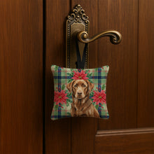 Load image into Gallery viewer, Chocolate Labrador Retriever Christmas PoinsettIas Hanging Square Fabric Ornament 3.5 x 3.5