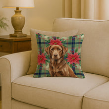 Load image into Gallery viewer, Chocolate Labrador Retriever Christmas PoinsettIas Throw Pillow