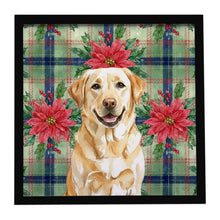 Load image into Gallery viewer, Yellow Labrador Retriever Christmas PoinsettIas Framed Metal Print