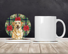 Load image into Gallery viewer, Yellow Labrador Retriever Christmas PoinsettIas Large Sandstone Coasters Pack of 4