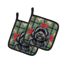 Load image into Gallery viewer, Black Lhasa Apso Christmas PoinsettIas Pair of Pot Holders