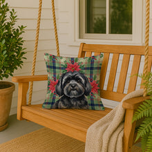 Load image into Gallery viewer, Black Lhasa Apso Christmas PoinsettIas Throw Pillow